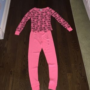 matching pink Victoria secret top and bottoms