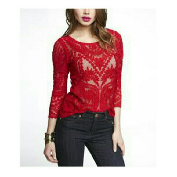 Red Embroidered Lace Blouse