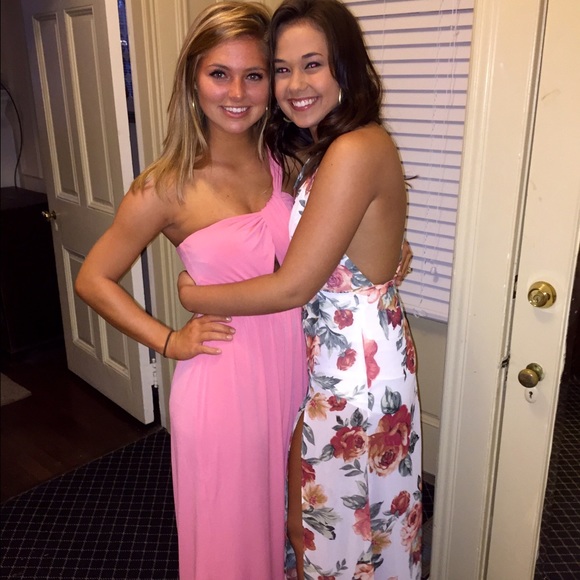Pink one shoulder long dress