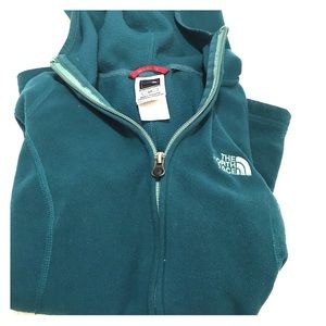 Teal full zip North Face hoodie with thumb holes