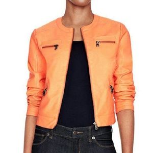 Orange faux leather jacket