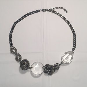 -- Chunky Grey -- Clear Gem -- Necklace --