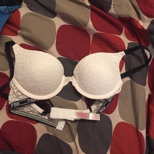VS PINK- white leopard lace bra