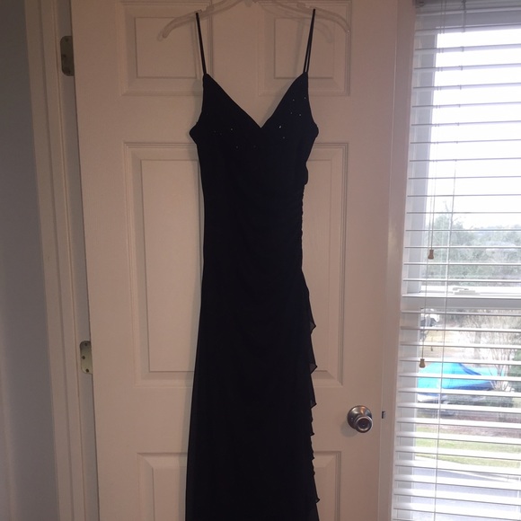 Black floor length spaghetti strap dress