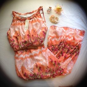 NWT Orange Floral Maxi Dress w/ Lace Design