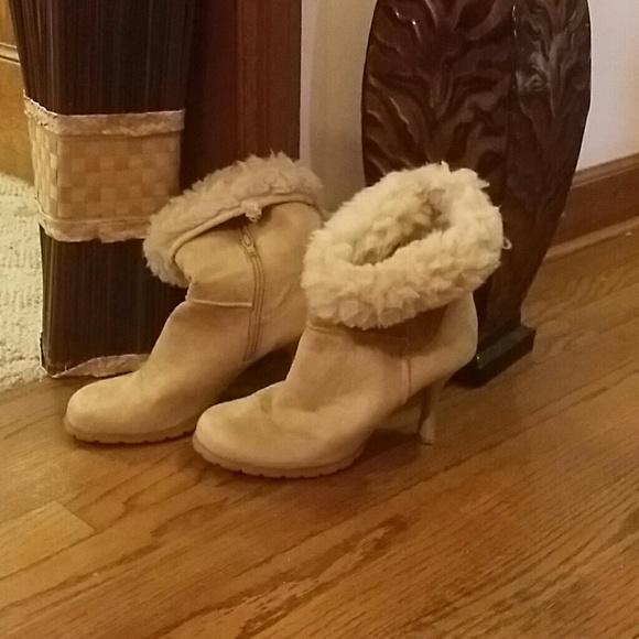 high-heeled suede boots