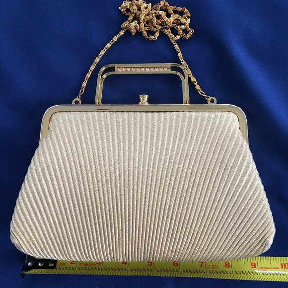 Vintage evening bag, crystal details, chain strap