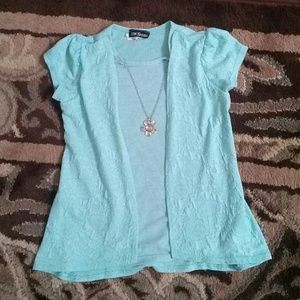 Reserved Top with Faux Cardigan and Necklace Sz 14