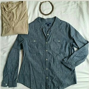 SOLD Navy Denim polka dot Button-Up