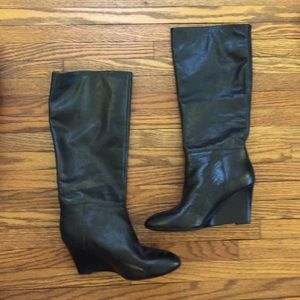 Banana Republic black leather wedge boots
