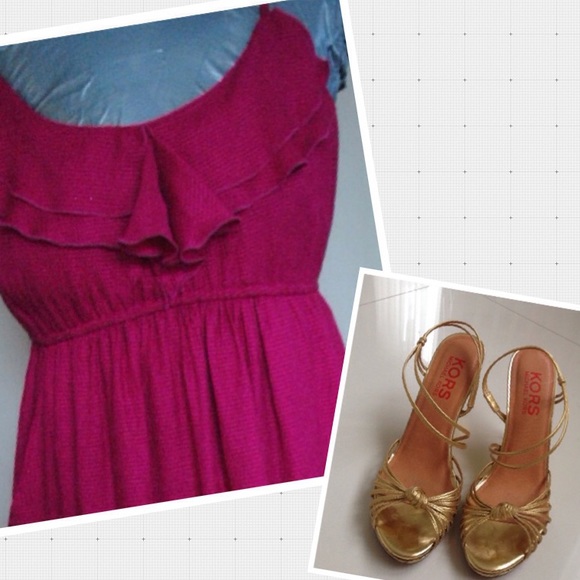 ✨fuchsia dress & golden sandals bundle✨ - Picture 1 of 1
