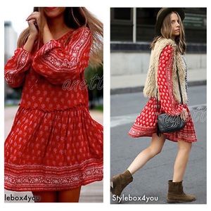 Zara Red Floral Printed Boho Dress