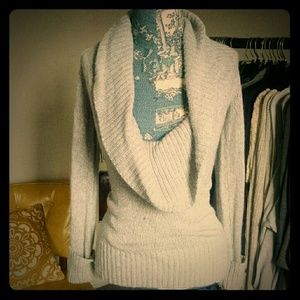 Grey cowl-neck sweater