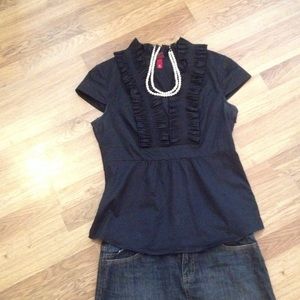 Black Ruffle-necked blouse