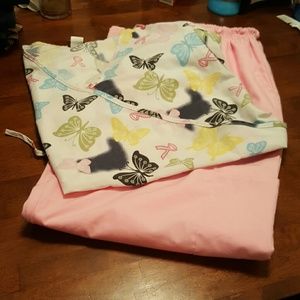 Pink Butterfly Scrubs Set