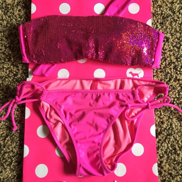 VS pink sequin top bikini set