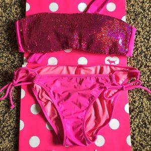 VS pink sequin top bikini set