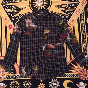 ROMWE Plaid & Floral Blouse Size Medium