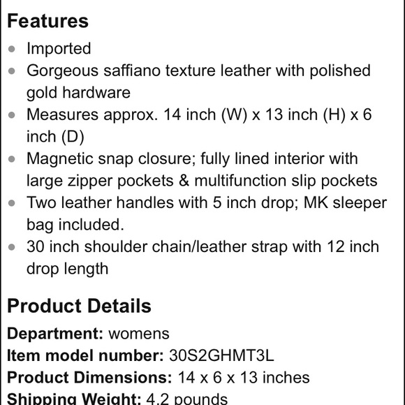 SOLD! 🎀HP🎀 MK Large Hamilton Bag NIB - Picture 4 of 4