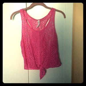 Pink Lace Button Down Crop Top
