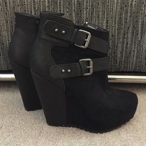 Black wedge booties