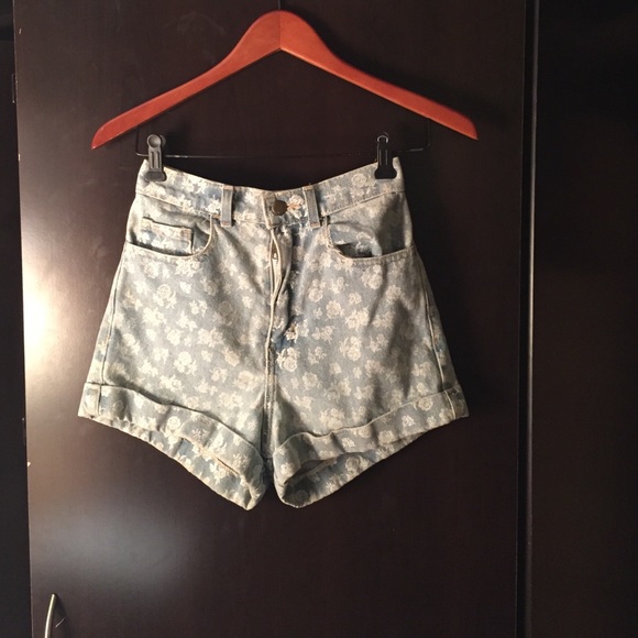 American Apparel Worn Once Denim Floral Shorts