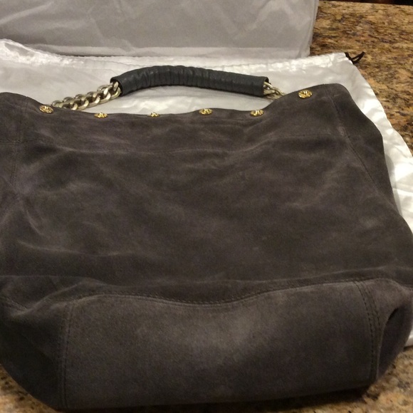 Gray suede Furla handbag