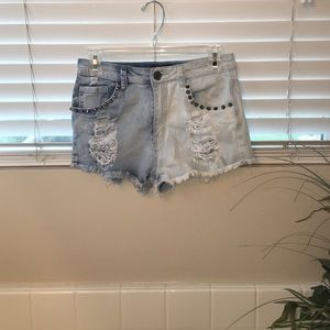 studded distressed denim shorts