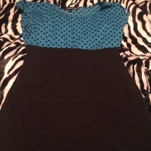 teal and polka dot dress