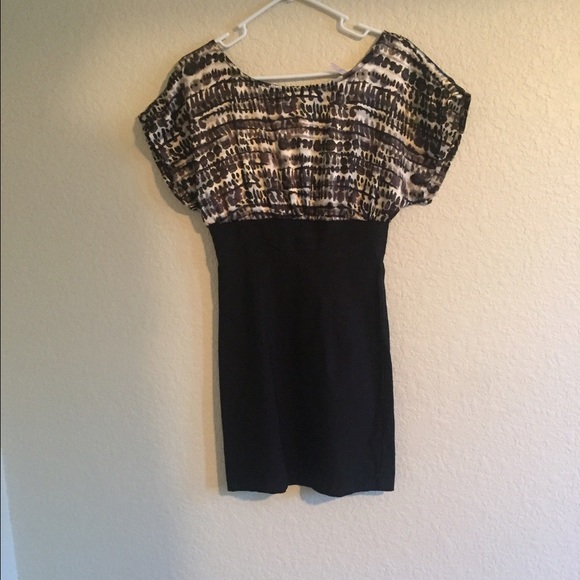 Patterned dress on top with black on bottom