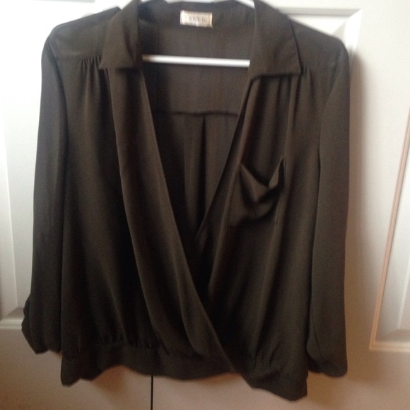 Blvd olive green front wrap blouse