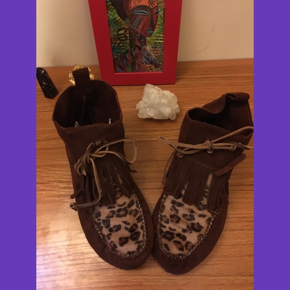 Zara Mocassin booties with animal print