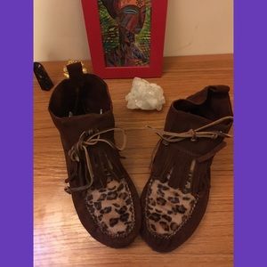 Zara Mocassin booties with animal print