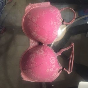 Pink and white Victoria Secret bra.