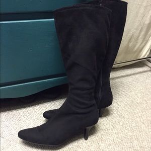 Black faux suede boots