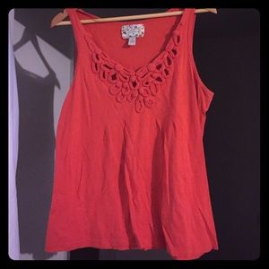 Anthro Orange/ coral tank with knot floral detail