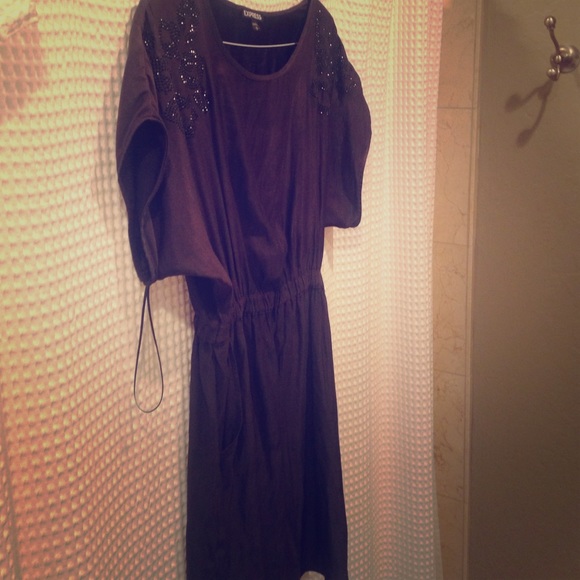 Express dark grey dress with beaded details!