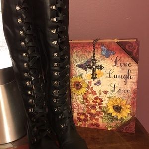 Over the knee buckle/zip up boots