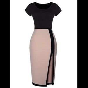 Black and Blush Pink High Slit Midi Dress