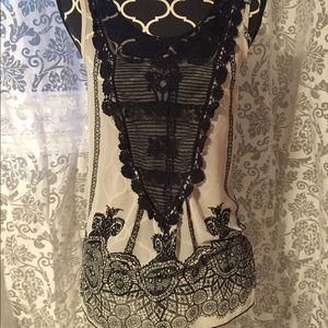 Black and Cream Sheer/Lace Tank Top