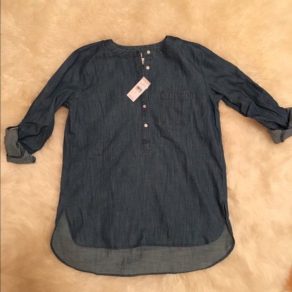 Loft Chambray Collarless Softened Shirt