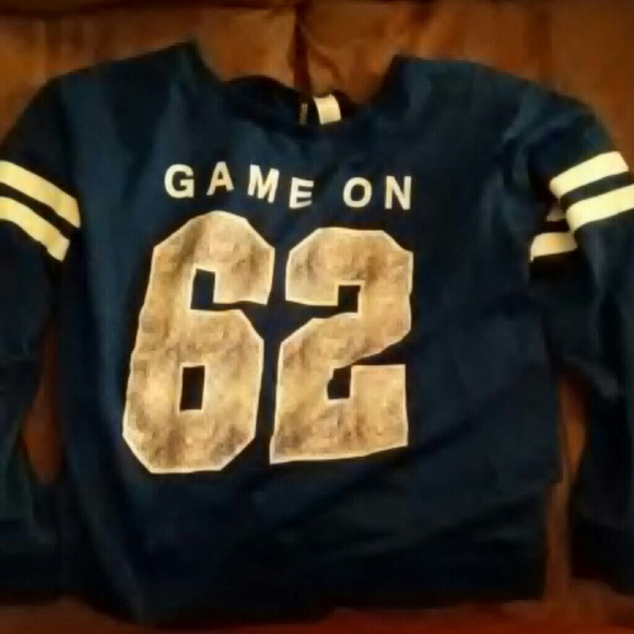 H&M Royal blue and white varsity crew neck sweater