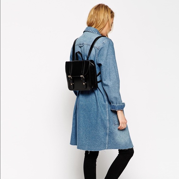 Black Satchel Backpack with Gold Ascents.