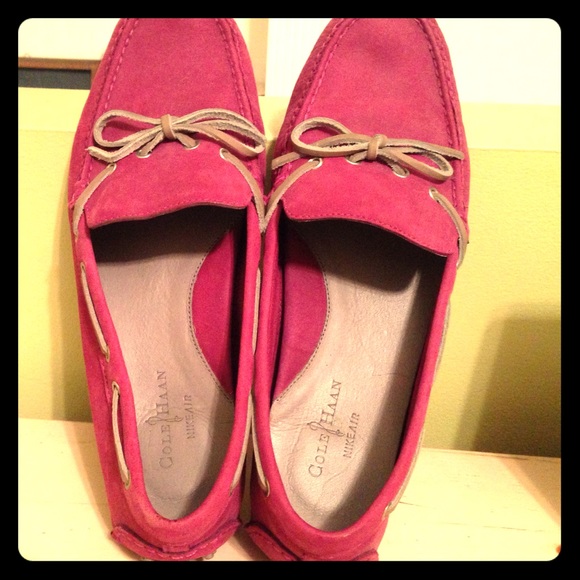 Purple Cole Haan loafers.