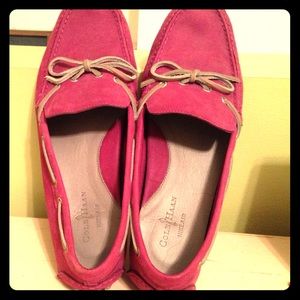 Purple Cole Haan loafers.