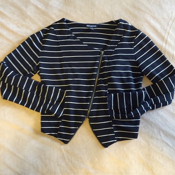 Striped zip up crop jacket
