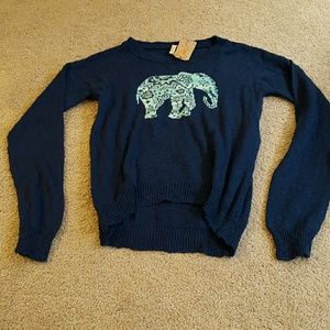 Red camel navy blue elephant sweater. NWT.