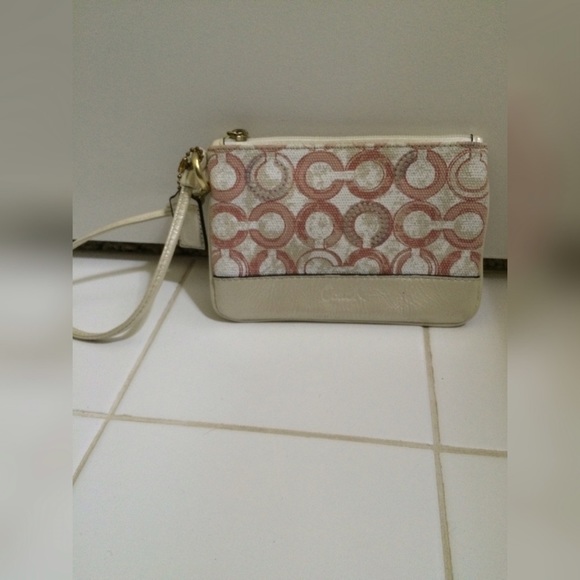 Pink and Cream Coach Wristlet