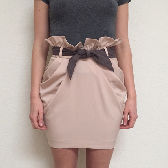Tulip cowl skirt with a belt