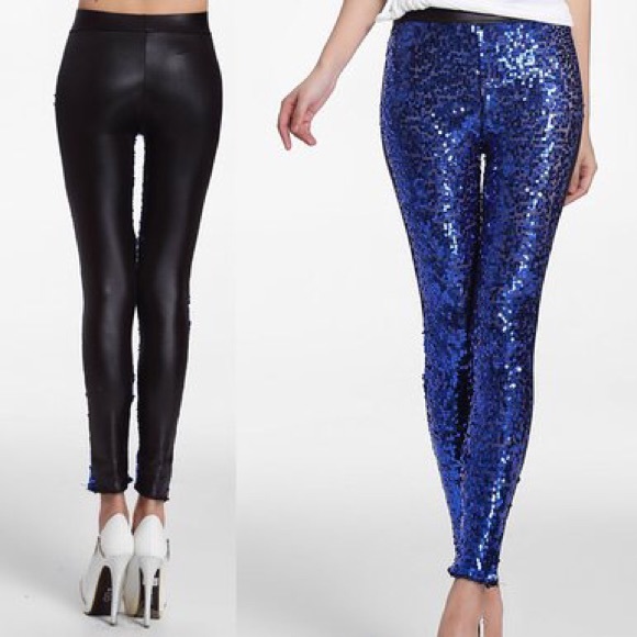 Gorgeous Blue Sequin Leather Leggings❤️ - Picture 2 of 2